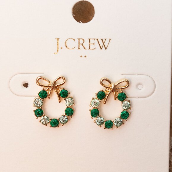 NWT J. Crew Winter Wreath Post Earrings in Crystal and Emerald - Picture 9 of 9